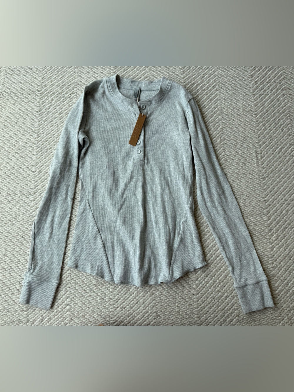 NWT SKIMS Long Sleeve Henley Light Heather Grey sz M